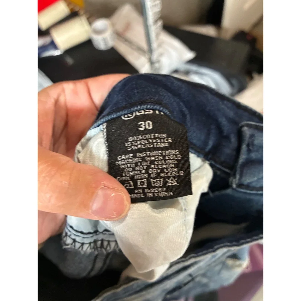 RGSTR Mens Distressed Moto Biker Jeans Blue Denim Ribbed Knee Slim Fit Size 30